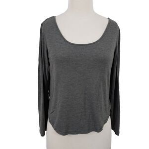 Mine Shirt Top Size Large High Low Stretch Roll Up Sleeve Tabs Scoop Neck Gray